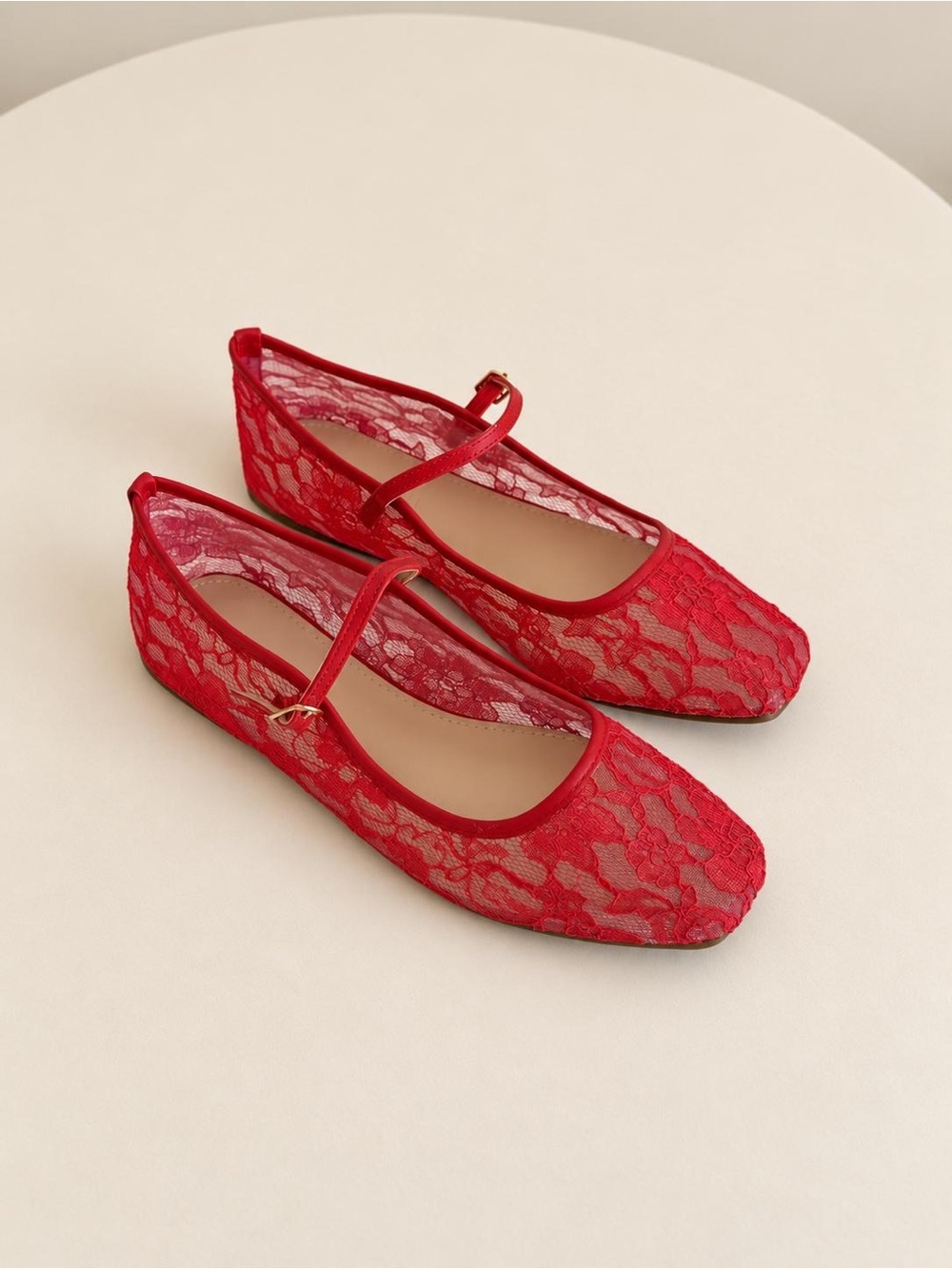 AZARAYAH Women’s Lace Mesh Mary Jane Ballet Flats with Buckle Strap